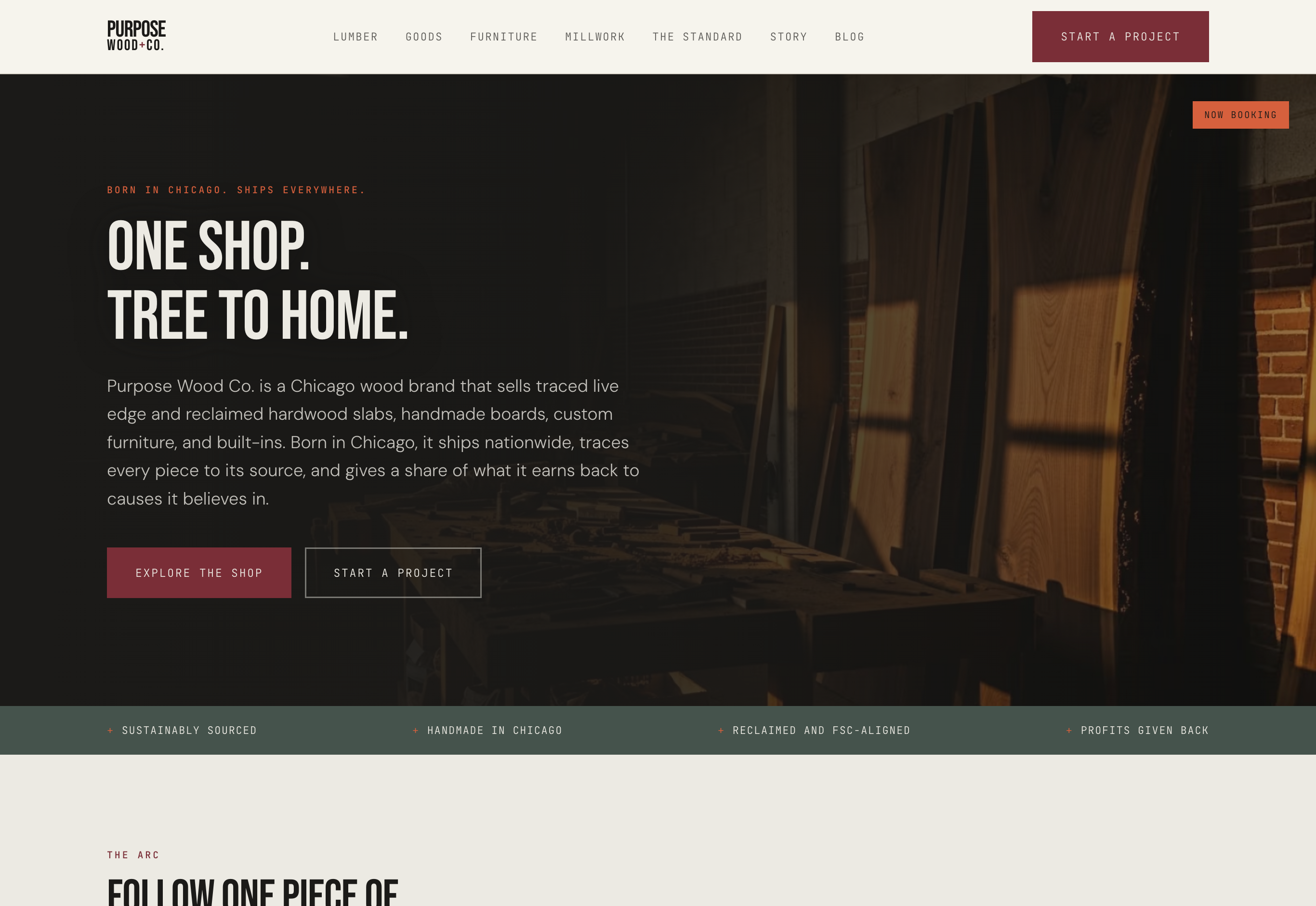 Purpose Wood Co. website, built on the Acres of Timber Growth System